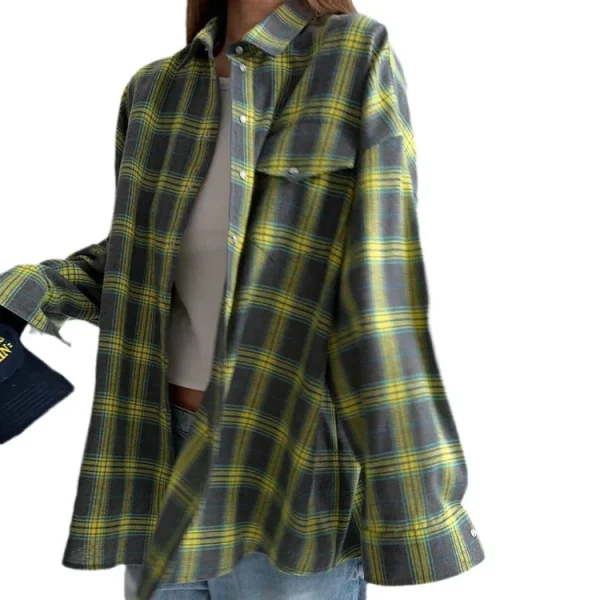 Plus Size Graceful All-match Plaid Casual Shirt 2025 New Arrival Hot Sale Simple Loose Top Coat Women - Image 6