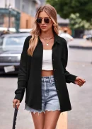 Women's Fall and Winter New Cross-border Casual Fashion Pockets Loose Long-sleeved Solid Color Shirt