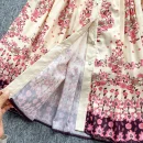 LE2629 Autumn Women Boutique Robe Lantern Long Sleeve Socialite Party Maxi Elegant Lady Dresses Hemp Belt Long Printed Dresses