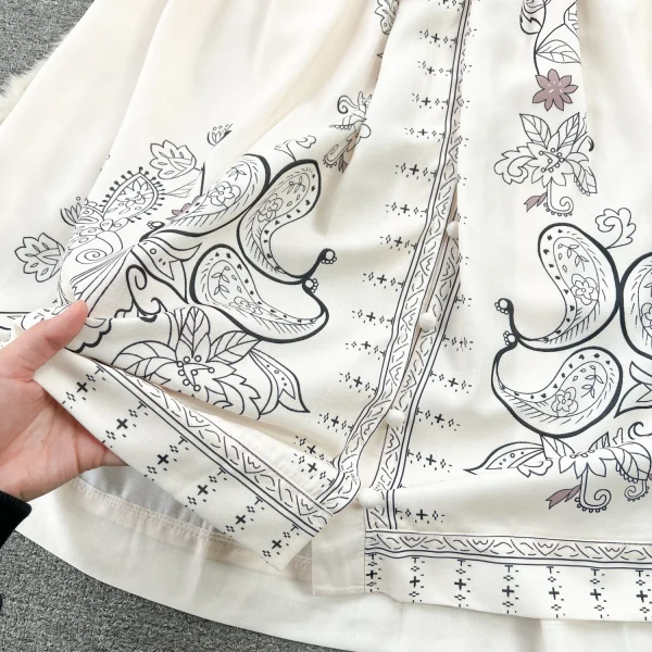 LE2586 Vintage Printed Dresses Autumn Lantern Long Sleeve V-Neck Holiday Dress Women Boutique Belted Midi Party Dresses Robe - Image 5