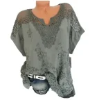 Fashion Women's Lace V-neck Embroidery Short-sleeved Chiffon Bat Shirt