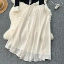 LE2085 Wear a Set of Women Sweet Wooden Ear Edge Color Shirt With High-Waisted Chiffon Skirt French Two-Piece Set