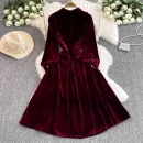 LE2660 2025 Winter Socialite Midi Evening Dresses for Woman Autumn High-End Dinner Dress Pearl Button Velvet Long Dress Female