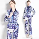 LE1861 Luxury Women'S Suit Mayorika Printed Shirt High Waisted Straight Leg Pants Formal Office Party 2 Piece Set
