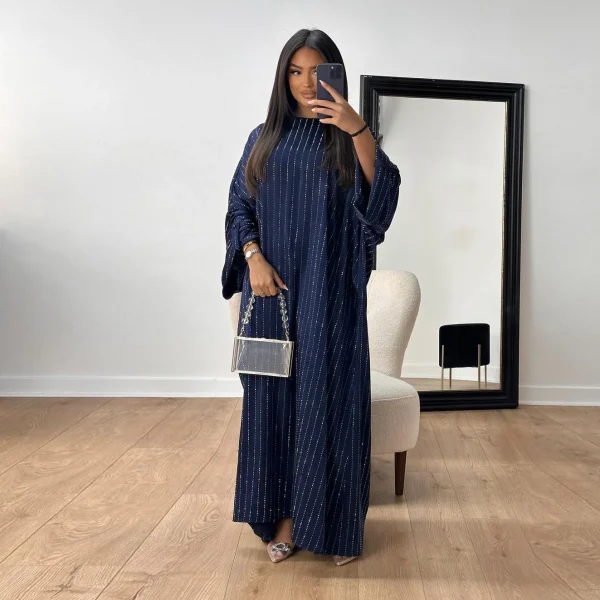 LE2727 Middle East Muslim Elegant Long-Sleeved Dinner Dress Hot Drill Craft Set Robe Long Dress Abaya Women Maxi Dresses - Image 3