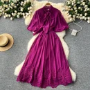 LE2627 French Vintage Maxi Evening Dresses Woman Elegant Lace-Up Ruffled Short Sleeve A-Line Long Dress Lady 2025 New
