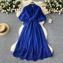 LE2627 French Vintage Maxi Evening Dresses Woman Elegant Lace-Up Ruffled Short Sleeve A-Line Long Dress Lady 2025 New