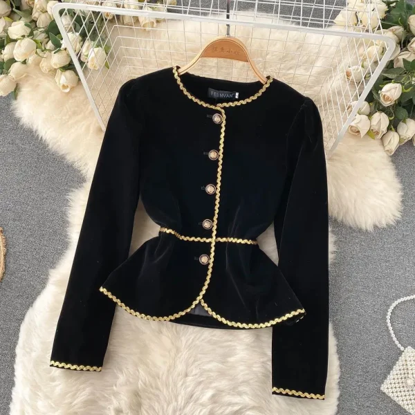LE1304 Retro Elegant Boutique Women'S Set Costume Waist Velvet Shirt High Waist Pleated Half Skirt Western Style 2 Piece Set - Image 3