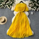 LE2581 2025 Women'S Elegant Pleated Dresses Female Lace Patchwork Belted Socialite Party Maxi Dress Robes Women Boutique Autumn