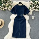 LE2651 Boutique Denim Dresseses Female Korean Short-Sleeved Autumn Midi Dress Direct Elegant Women'S Dresses