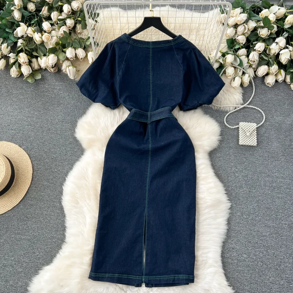 LE2651 Boutique Denim Dresseses Female Korean Short-Sleeved Autumn Midi Dress Direct Elegant Women'S Dresses - Image 2
