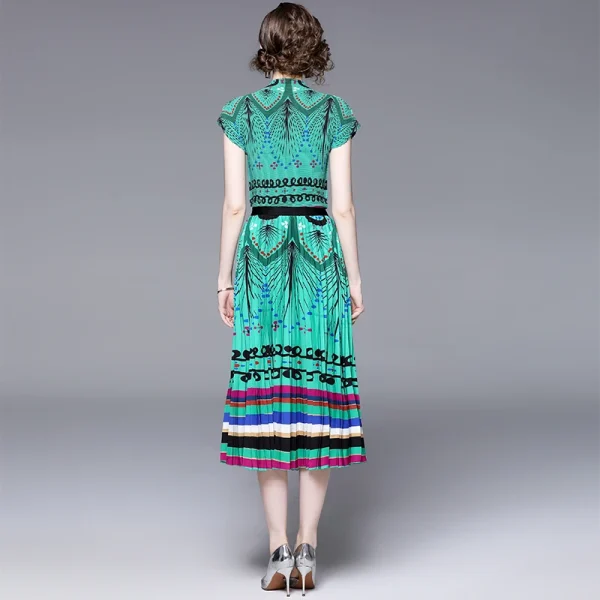 LE1357 Original Design 2025 Dressy Print Miyake Ruffle Elegant Fashion 2 Piece Set High Stretch Loose Top Pleated Skirt Set - Image 6