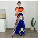LE1350 Miyake Folding High Stretch Top Pleated Skirt Boutique Women's Suit Upscale Striped Digital Print 2-piece Set