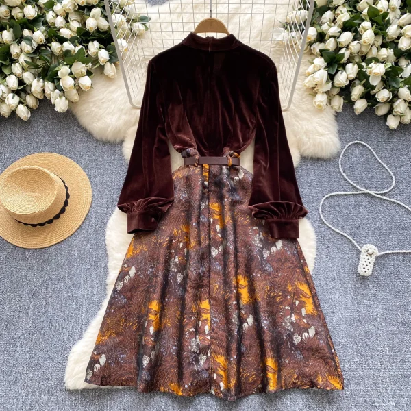 LE2648 Ladies Boutique Dresseses Women Direct Dress Female Autumn Winter Velvet V-Neck Long Dresses Women - Image 2