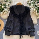 LW0705 Light Luxury Senior Sense Lapel Shirt Women Feather Splicing Temperament Blouses Elegant Women
