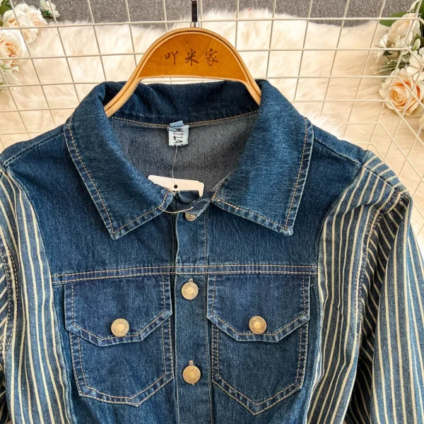 LE2670 European Splicing Denim Dresses Women'S Boutique 2025 Autumn and Winter Foreign Office Shirt Dresses Women Lady Elegant - Image 3