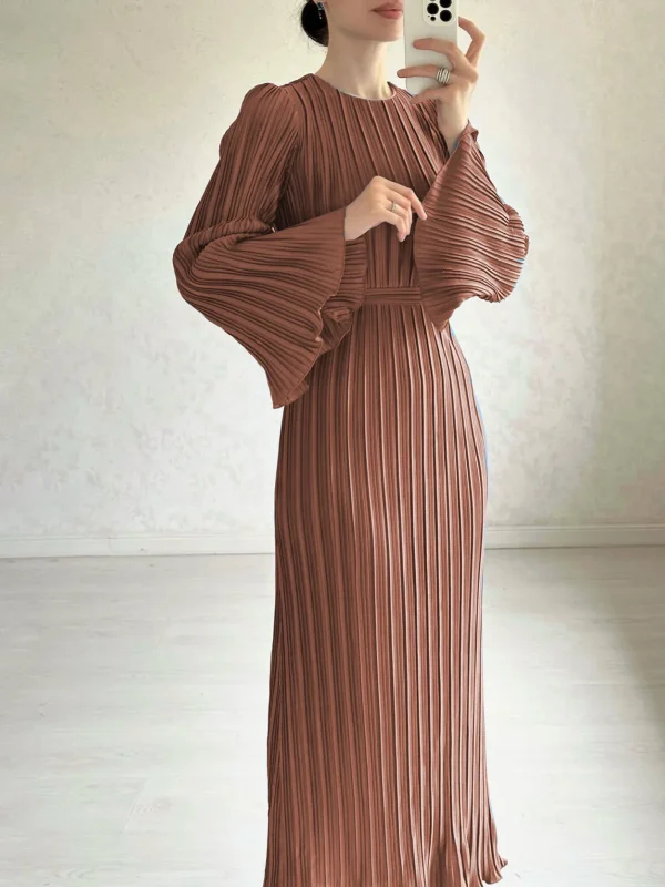 LE2587 Women'S Boutique Fold Casual Dresses Autumn Flared Long Sleeve Pleated Maxi Dresses Women Socialite Party Evening Gown - Image 5