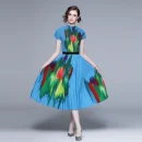 Fast Delivery Boutique Two Piece Sets Printed Short Sleeve Top Printed Long Pleated Skirt Miyake Pleated Casual Style Sets