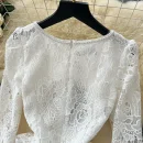 LE4774 White Dinner Party Dress for Women Heavy Industry Cutout Hook Lace Patchwork Receiving Waist Mesh Dress for Women