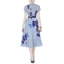 LE1255 in Stock 2025 New Women's Cool Print With Pleated Skirt Casual Short-sleeved Top Pleated Skirt 2-piece Set