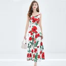 LE1383 Rose Print Stitching Chest Lift Suspender + Half Skirt Two-Piece Set Resort Style Boutique Women'S Wear With Chest Pad