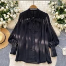 LW0752 Blouses Elegant Women Ladies Spring Day Shirt 2025 New Bow Tie With Lantern Sleeve Printed Shirt