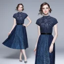 LE1241 in Stock Summer Casual Floral Midi Skirt Pleated Women Plus Size 2 Piece Set Women Miyake Pleated Printed Boutique Dress