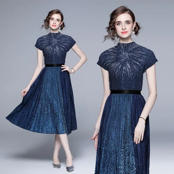 LE1241 in Stock Summer Casual Floral Midi Skirt Pleated Women Plus Size 2 Piece Set Women Miyake Pleated Printed Boutique Dress - Image 5