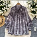 LW0752 Blouses Elegant Women Ladies Spring Day Shirt 2025 New Bow Tie With Lantern Sleeve Printed Shirt