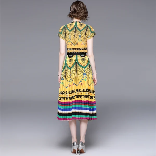 LE1357 Original Design 2025 Dressy Print Miyake Ruffle Elegant Fashion 2 Piece Set High Stretch Loose Top Pleated Skirt Set - Image 3
