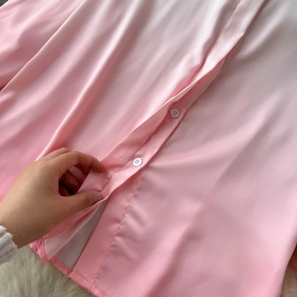 LE1666 Pink Gradient Ladies Two-Piece Long-Sleeved Shirt + High Waist Pleated Skirt Set Celebrity Office Party Casual Set - Image 5
