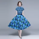 LE1242 in Stock High Quality Fabric Women'S Sets Printed Short Sleeve Pleated Shirt Printed Long Pleated Skirt 2 Piece Set