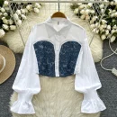 LW0753 Spring Dress Shirt Women 2025 New Design Sense Long Sleeve Splicing Color Short Denim Shirt Style Blouses Elegant Women