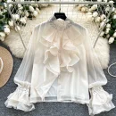 LW0830 Light Luxury Collar Shirt Women'S Autumn Ruffled Edge Diamond Loose Temperament Tops For Women Casual