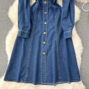 LE2650 Ladies Boutique Denim Dresseses Female Korean Long Sleeve Autumn Winter Midi Dress Woman Direct 2025