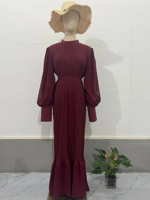 LE2698 Saudi Arabian Maxi Evening Dresses Temperament Luxury Stand Collar Women'S Spring Cross-Border Dress Long Pleated Dresses - Image 2