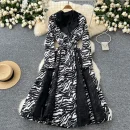 LE2766 Niche Women'S Dress 2025 Autumn Printed Dress Senior Sensor-Mesh Patchwork Print Suit Collar Waist Long Skirt