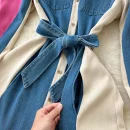 LE2667 Denim Patchwork Women'S Dress Niche Vintage Color Combination Long-Sleeved Single-Breasted Strap Shirt Office Woman Dress