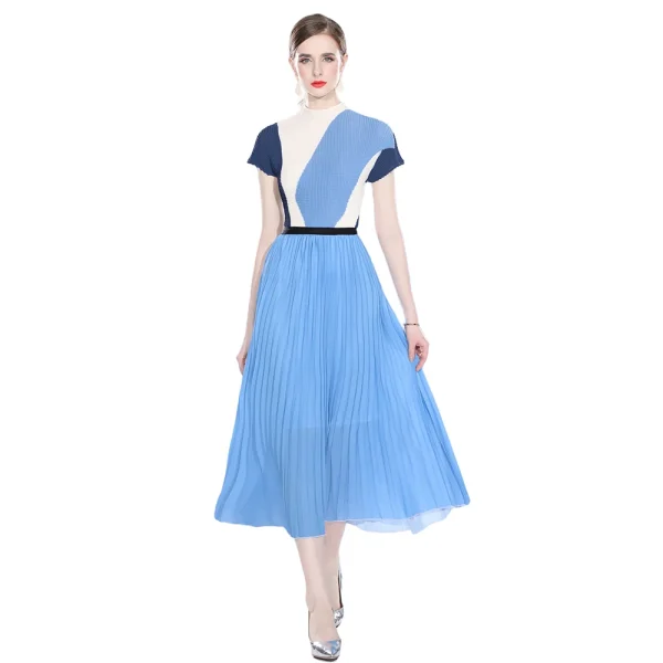 LE1250 Fast Delivery Women's Pleated Casual Suit Long Skirts Print T-shirt Skirt 2-piece 2025 New Pleated Skirt Set - Image 2