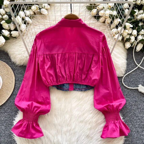 LW0753 Spring Dress Shirt Women 2025 New Design Sense Long Sleeve Splicing Color Short Denim Shirt Style Blouses Elegant Women - Image 6