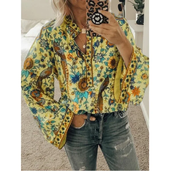 Women's Chiffon Floral Printing Blouses Elegant Shirts Women Tops