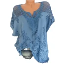 Fashion Women's Lace V-neck Embroidery Short-sleeved Chiffon Bat Shirt