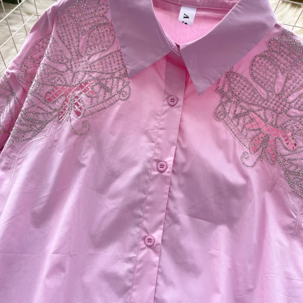 LW0706 Light Vintage Style Shirt Women'S Embroidered Hot Diamond Style Top Blouses Elegant Women Shirts for Women Tops - Image 5