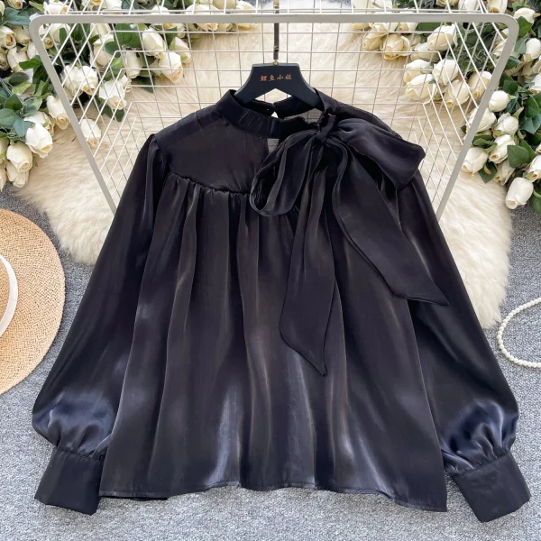 LW0654 Light Luxury Slash Neck Shirt Women 2025 Spring Blouse Women Meat Mask Thin Mesh Design Temperament Blouse - Image 5