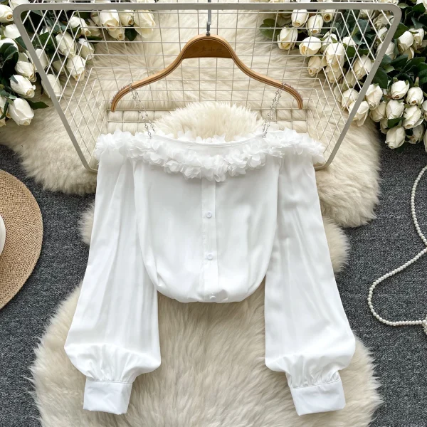 LW0822 Niche Chain Stereoscopic Lace Loose-Fitting Chic Shirt Blouses For Lady Blouses Elegant Women Ladies - Image 5