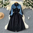 LE2668 Denim Patchwork Women'S Dress Niche Vintage Color Combination Long-Sleeved Single-Breasted Strap Shirt Office Woman Dress