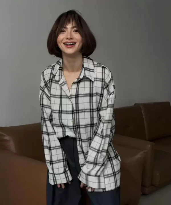 Plus Size Graceful All-match Plaid Casual Shirt 2025 New Arrival Hot Sale Simple Loose Top Coat Women - Image 2