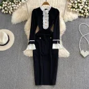 LE2583 Autumn Korean Socialite Ruffled Long Sleeve Midi Dresses Women Boutique Long Dresses Button Hip Wrap Dresses Female 2025