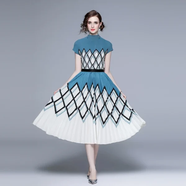 LE1237 New Arrived Miyake High Quality Elegant Print Pleated Fashion Suit Two-Piece Set Boutique Dress Skirts - Image 3