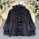 LW0704 Chic Blouse Women'S High-Grade Lace Patchwork Single Breasted Long Sleeve Temperament Blouses for Lady